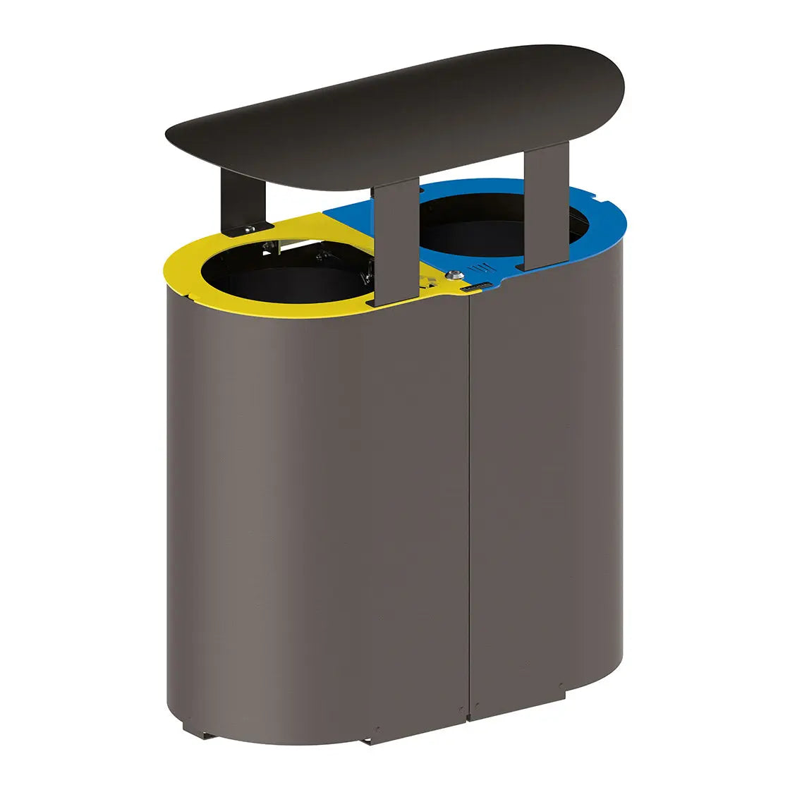 Corbeille Rome avec toit Tri sélectif 2 x 50 litres en version Gris city, Avec seaux, 2 x 50 L, Jaune et bleue