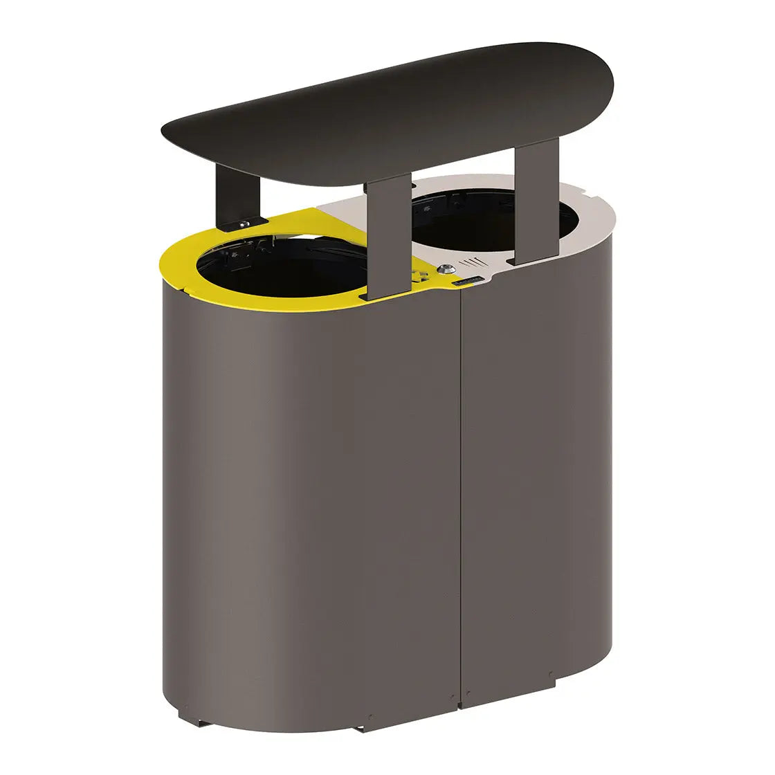 Vue produit : Corbeille Rome avec toit Tri sélectif 2 x 50 litres, Gris city, Sans seau, 2 x 60 L, Jaune et grise