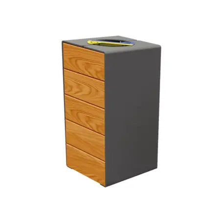 corbeille Kub tri sélectif en acier et bois exotique, une solution élégante et robuste pour le tri des déchets. Avec sa double capacité de 60 L, son verrouillage sécurisé et ses finitions variées, elle s’adapte parfaitement à tout environnement urbain ou