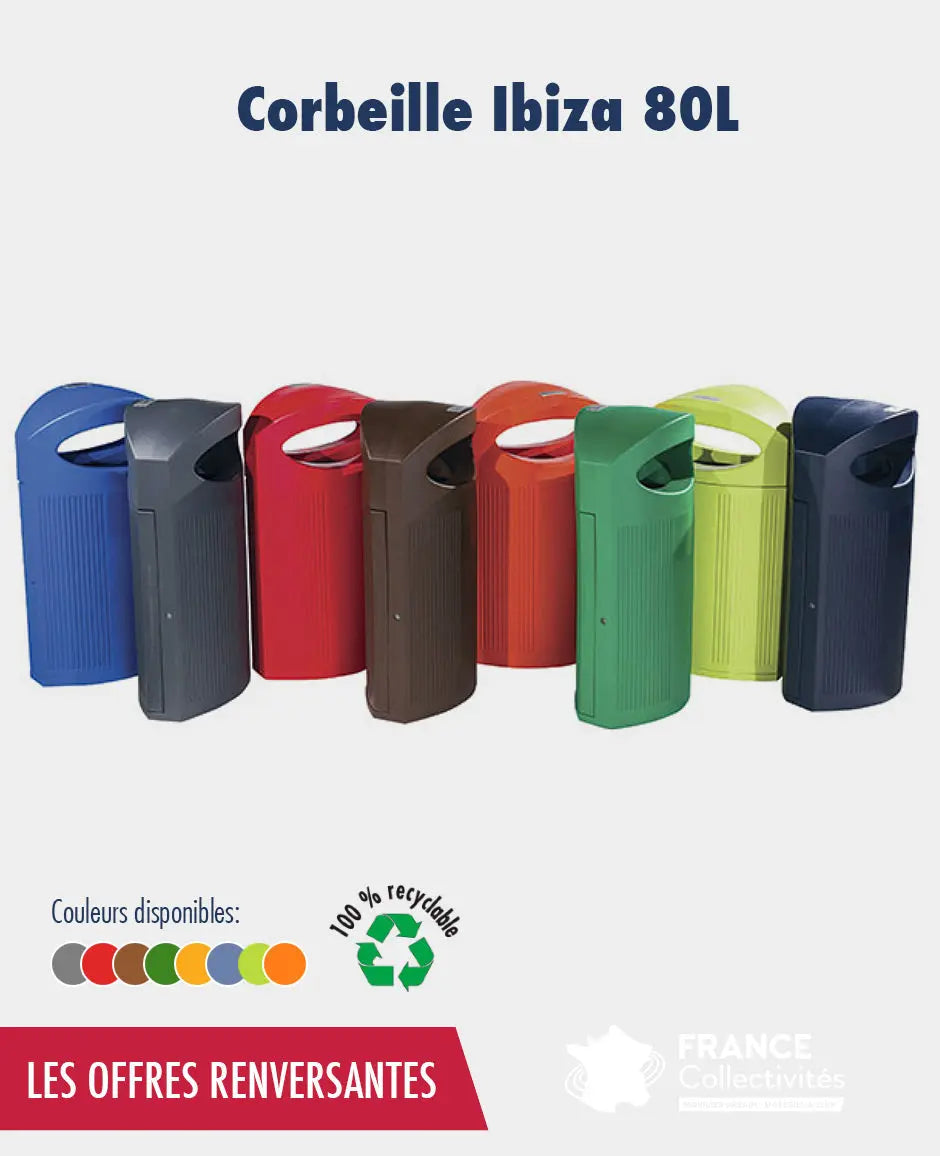 Promo corbeille Ibiza 80 L en plastique recyclé - France Collectivités