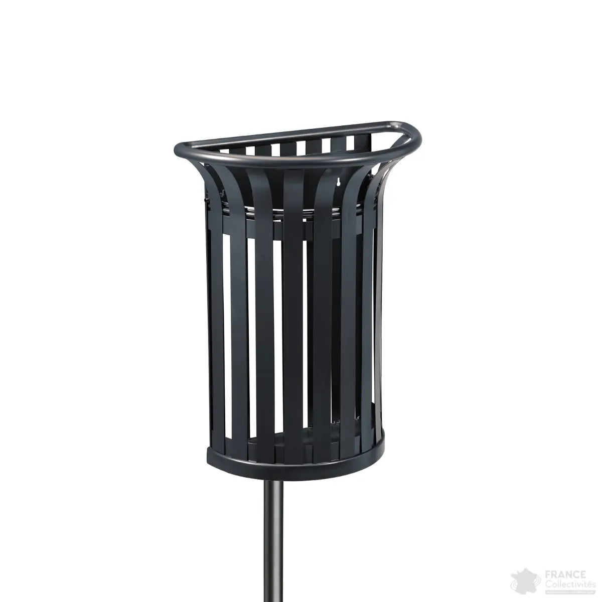 Corbeille Tulipe demi ronde 35 litres-fixation sur poteau fourni-gris anthracite
