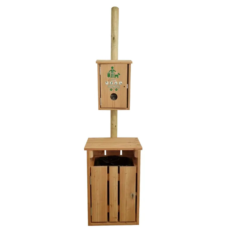 Borne de propreté canine avec distributeur liasse et corbeille en bois france collectivités