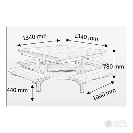 Table pique-nique bois Tout-en-carrée