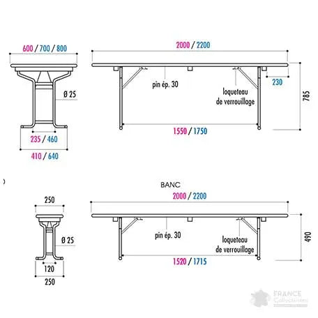 Ensemble brasserie tubulaire 200 x 70 cm - France Collectivités