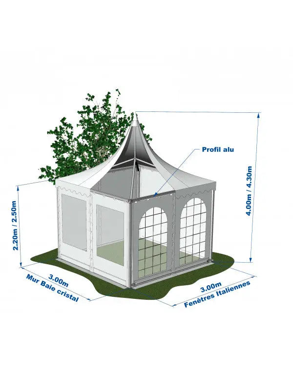 Tente Pagode alu garden 3 x 3 m - Complète france collectivités