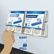 Distributeur mural Farmor transparent garni de 76 pansements bleus détectables pour cuisine et agroalimentaire