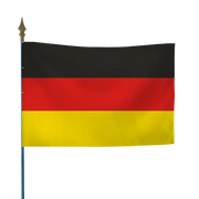 Drapeau allemand à trois bandes noire, rouge et or, fixé sur hampe en bois