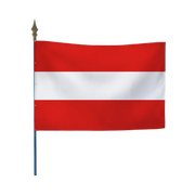 Drapeau autrichien rouge, blanc et rouge à bandes horizontales, fixé sur hampe en bois