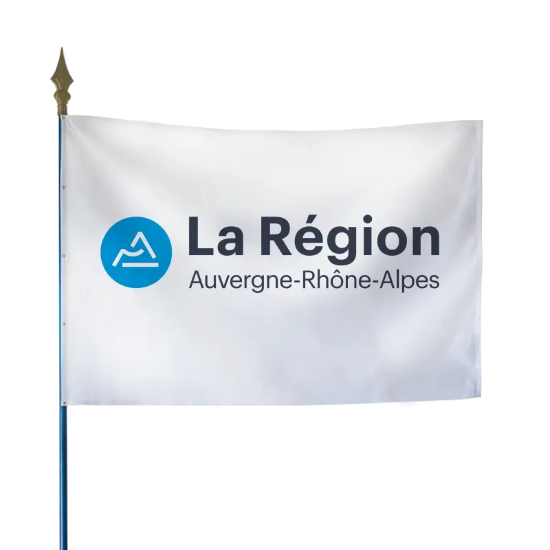 Drapeau de la région Auvergne-Rhône-Alpes sur hampe bois
