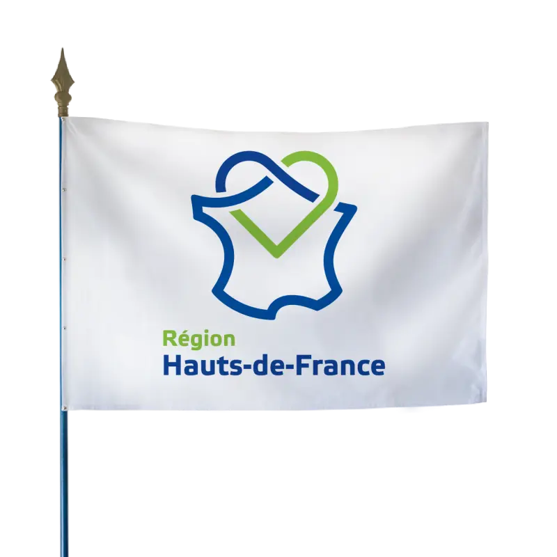 Drapeau de la région Hauts-de-France sur hampe bois
