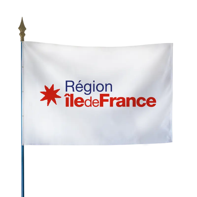 Drapeau de la région Île-de-France sur hampe bois