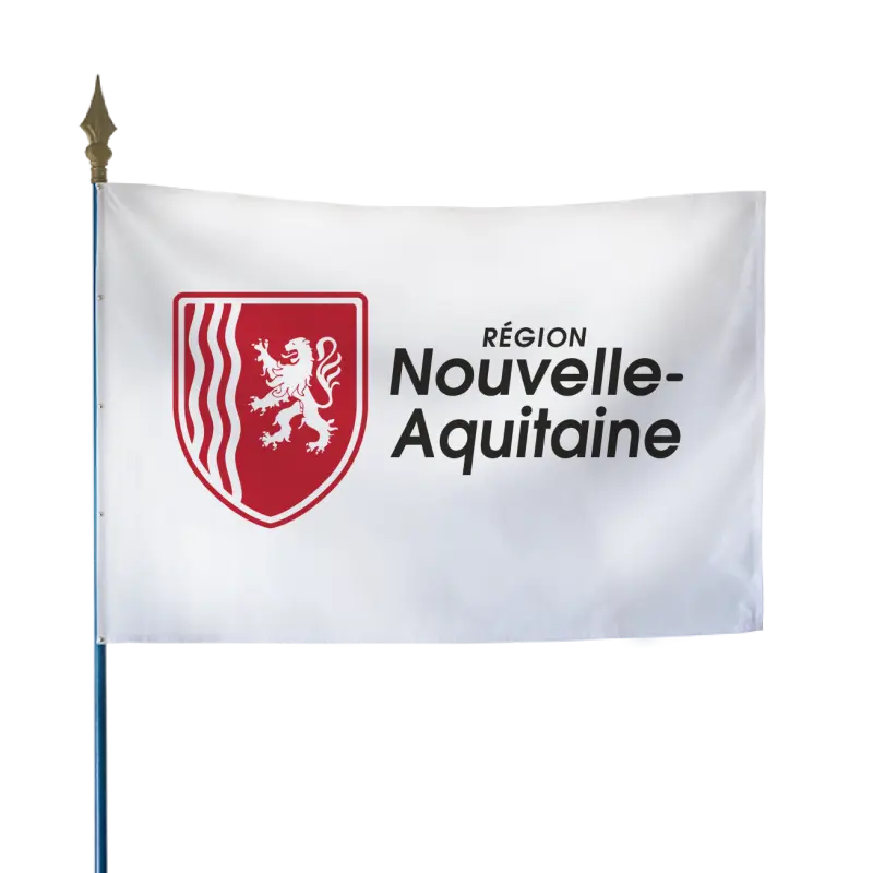Drapeau de la région Nouvelle-Aquitaine sur hampe bois