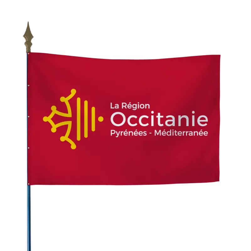Drapeau de la région Occitanie sur hampe bois
