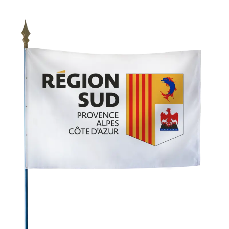 Drapeau de la Région Sud Provence-Alpes-Côte d'Azur sur hampe bois