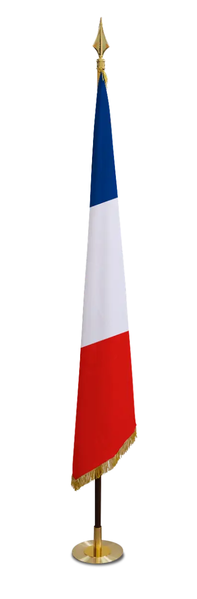 Drapeau Prestige France En Satin avec Frange Avec Pied Laiton 1 Place france collectivités