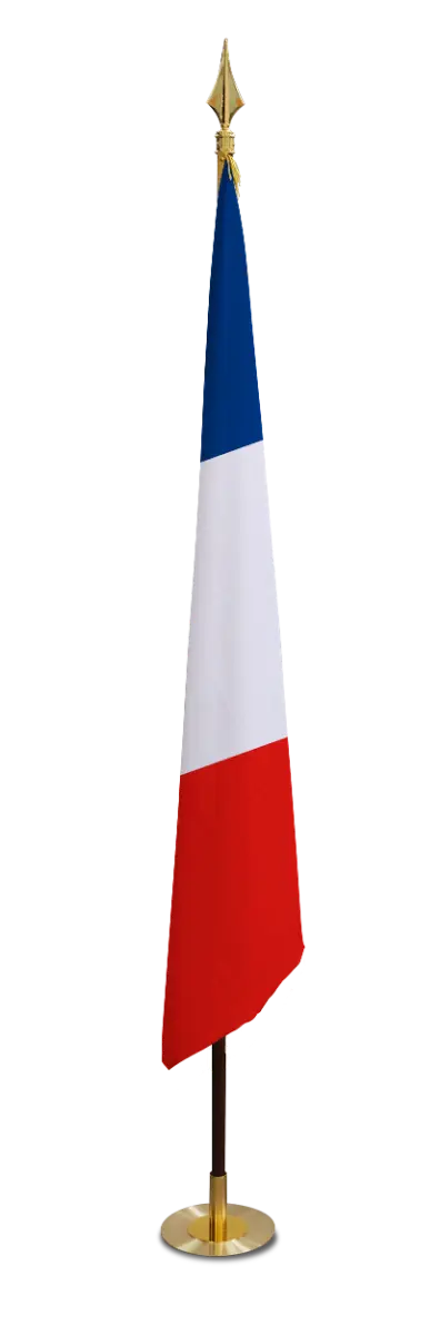 Drapeau prestige France en satin sans frange Avec pied laiton 1 place france collectivités