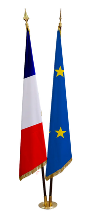 Lot de 2 drapeaux Prestige satin France-Europe avec franges et socle laiton 2 places france collectivités