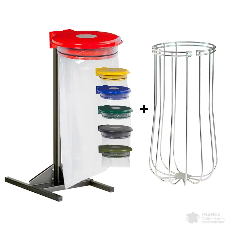 Support sac 110L Collectrap avec entourage filaire Collec sur poteau
