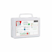 Coffret de secours lave-œil Farmor en polypropylène blanc avec stylo oculaire aimanté et dosettes de sérum