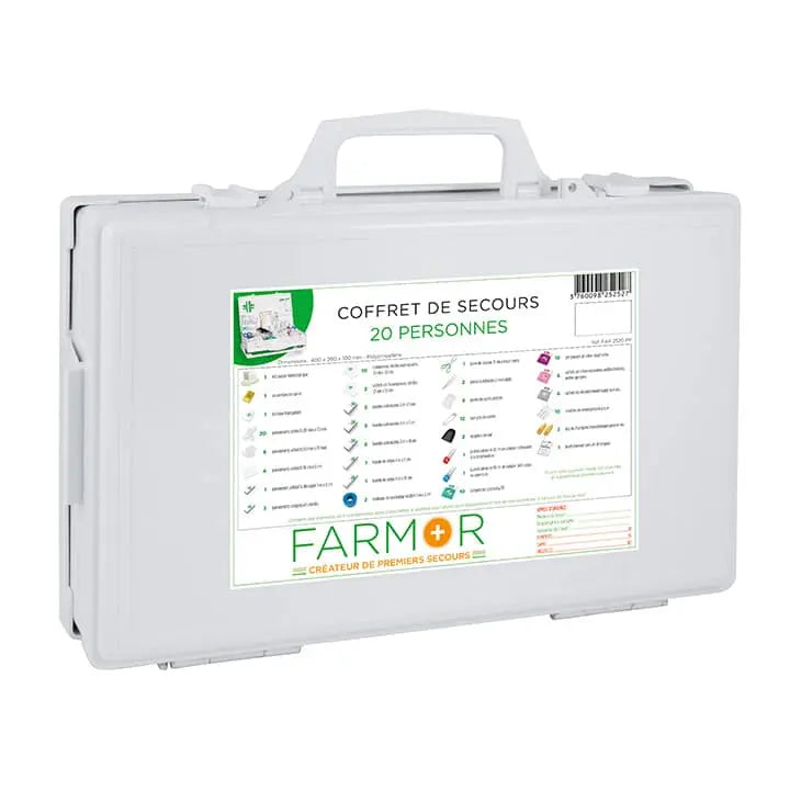 Coffret mural de premiers secours Farmor Multirisques 20 personnes en polypropylène blanc