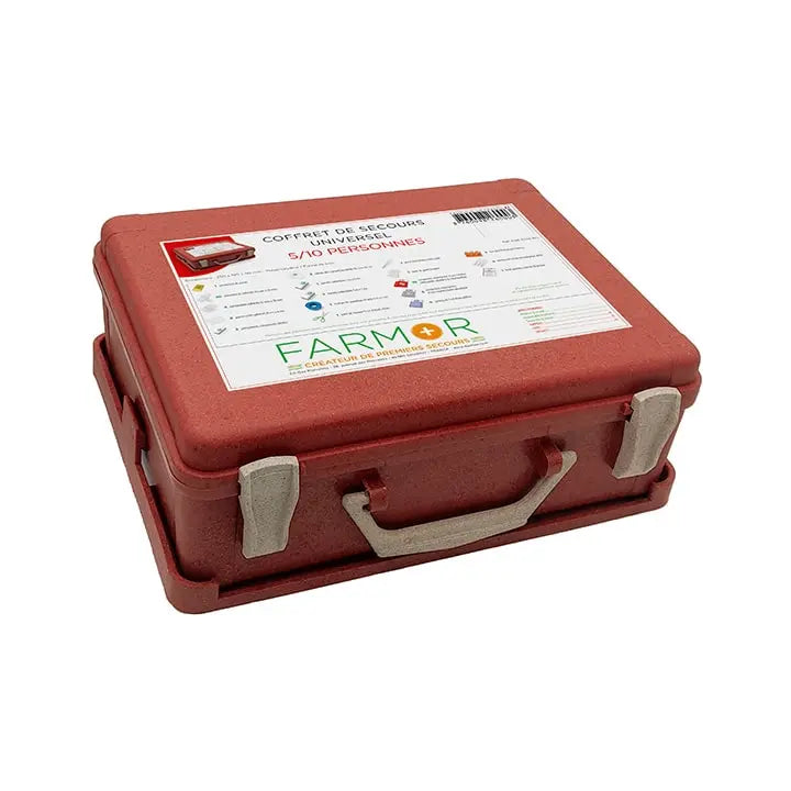 Coffret de secours Universel 5/10 personnes Farmor recyclable en polypropylène et farine de bois, poignée et support mural