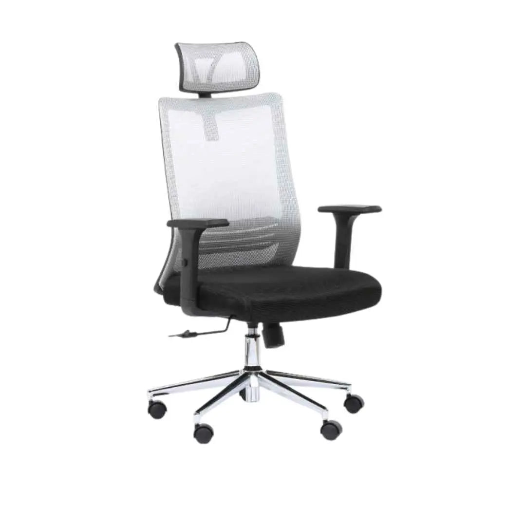 Fauteuil synchrone TAOS blanc en maille et tissu avec appui-tête réglable