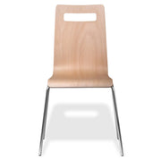 Chaise en bois Fima de face, dossier hêtre avec découpe de prise de main