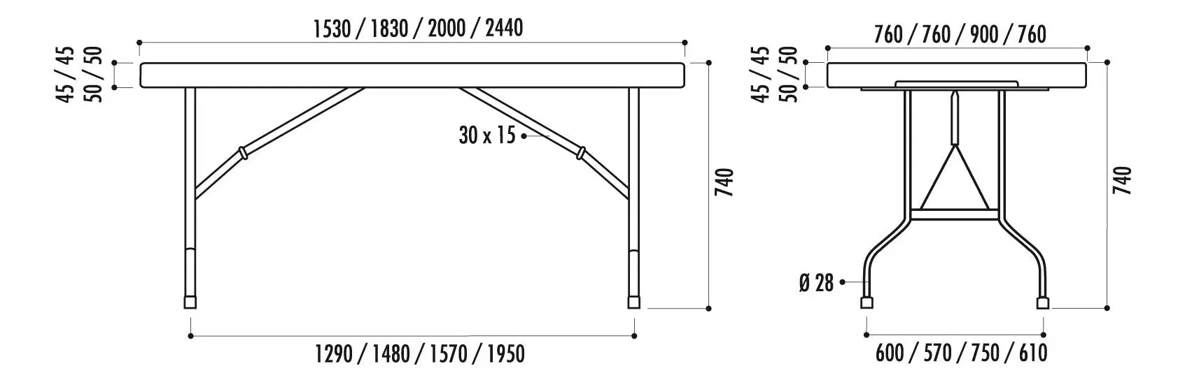 Table polypro 153 x 76 cm - France Collectivités