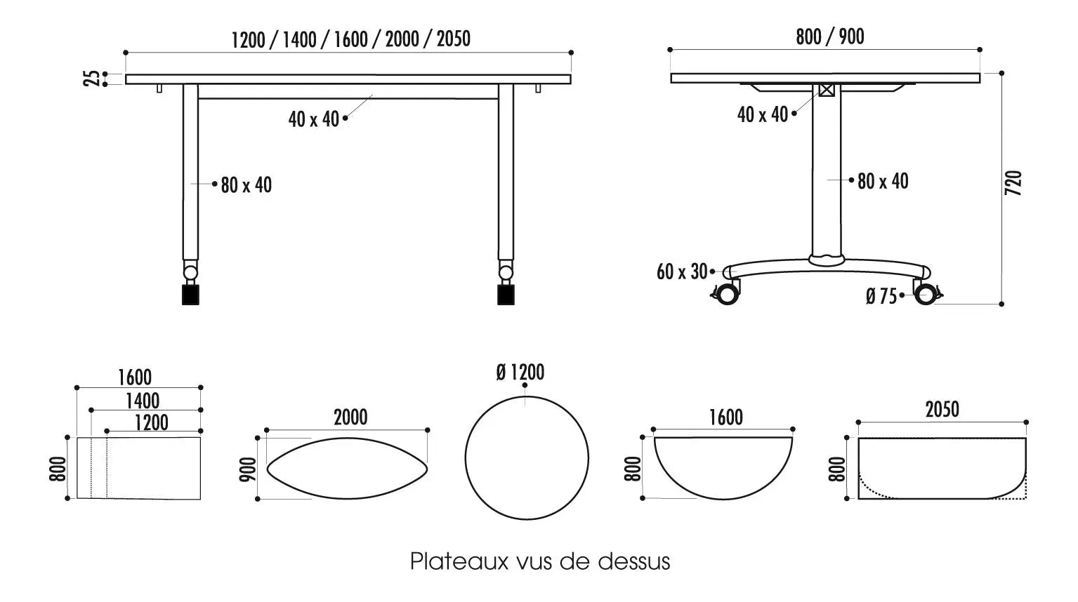 Table basculante rectangle mélaminé - France Collectivités