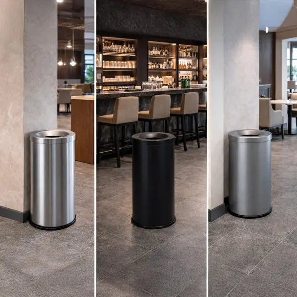 Corbeille anti-feu imitation inox, détail de la tête – France Collectivités