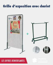 Promo 12 grilles d'expositions 2 m x 1 m + 1 chariot + 12 pieds + 24 clips france collectivités