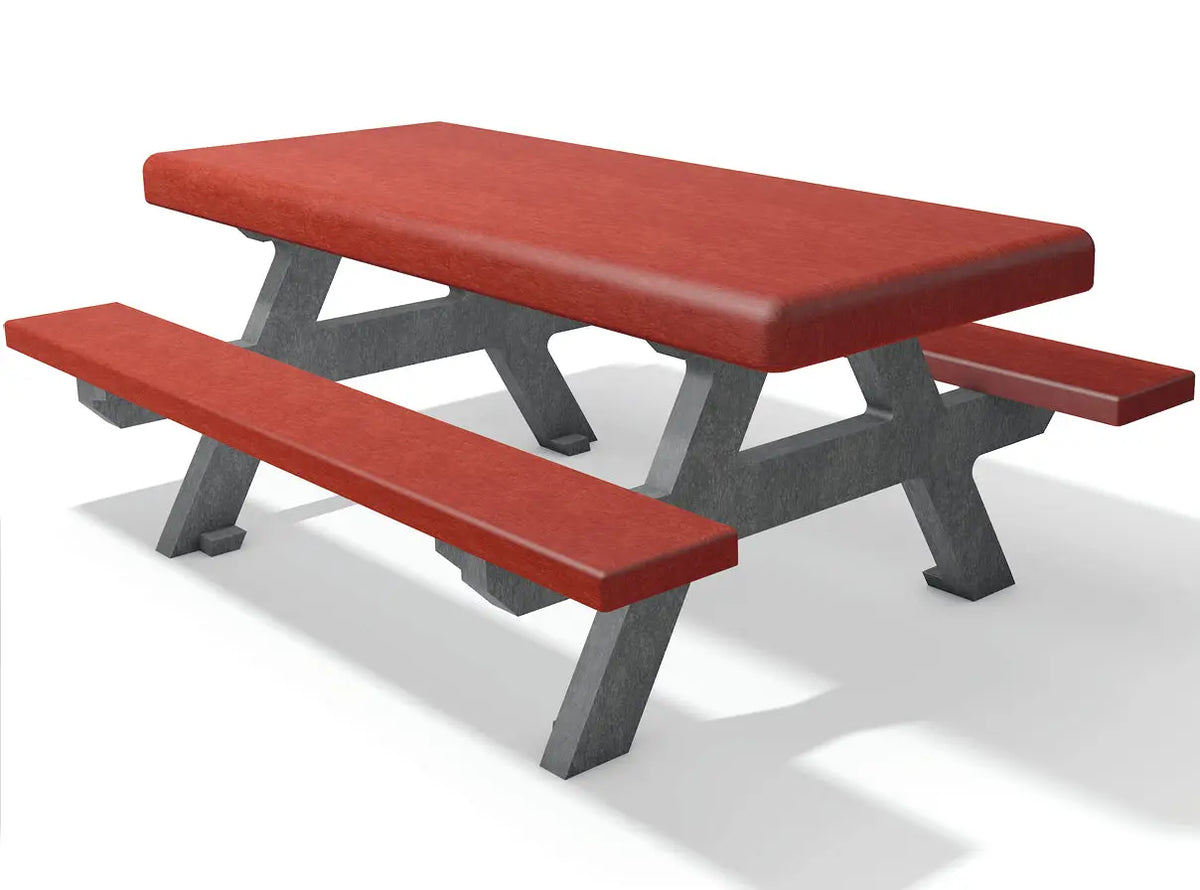 Table pique-nique maternelle Forio gris-rouge, rendu Hanit – France Collectivités