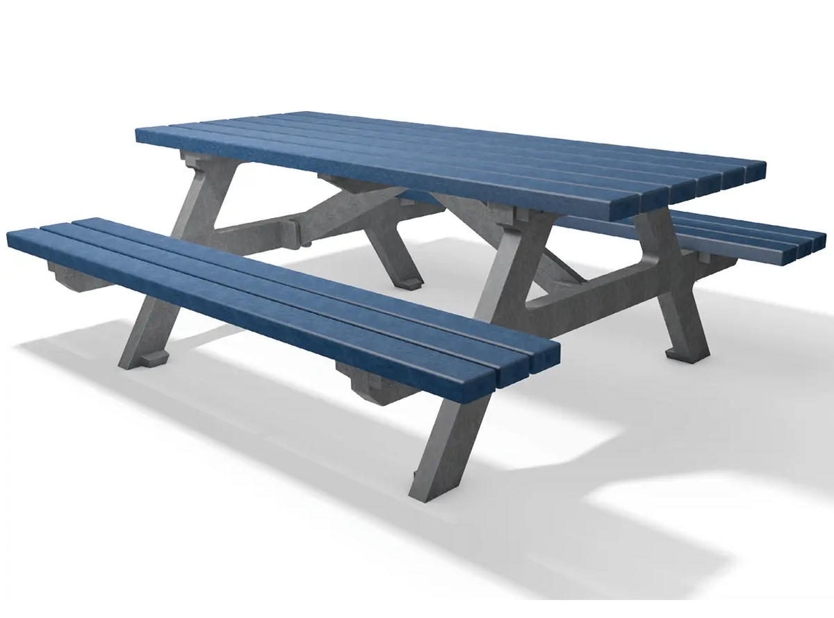 Coloris gris-bleu de la table Serengeti à bancs intégrés – France Collectivités