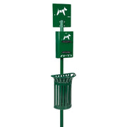 Borne hygiène canine Hygeca 400 sacs / 2 rouleaux avec corbeille demi ronde en métal Tulipe 35L. Coloris vert mousse.