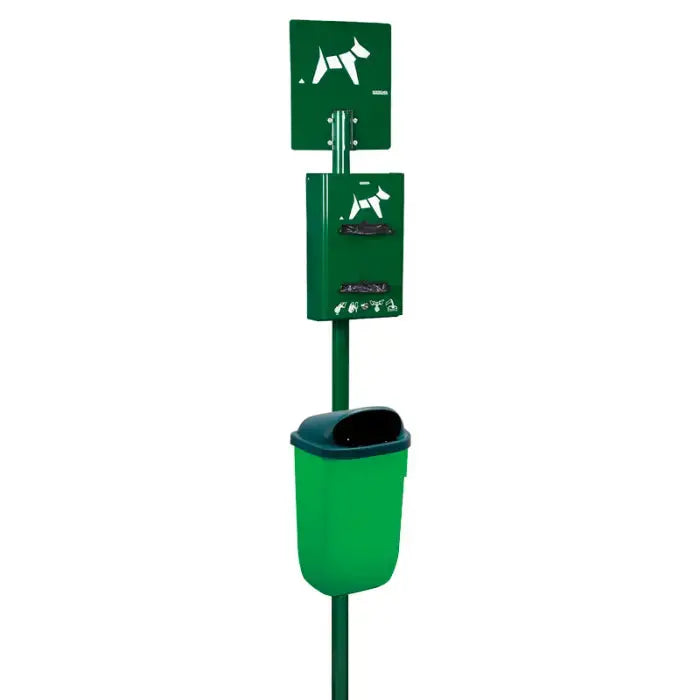 Borne hygiène canine sur poteau Hygeca + corbeille Xerios Rossignol