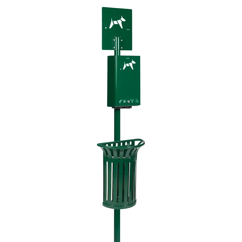 Borne hygiène canine sur poteau Hygeca + corbeille Tulipe 35L