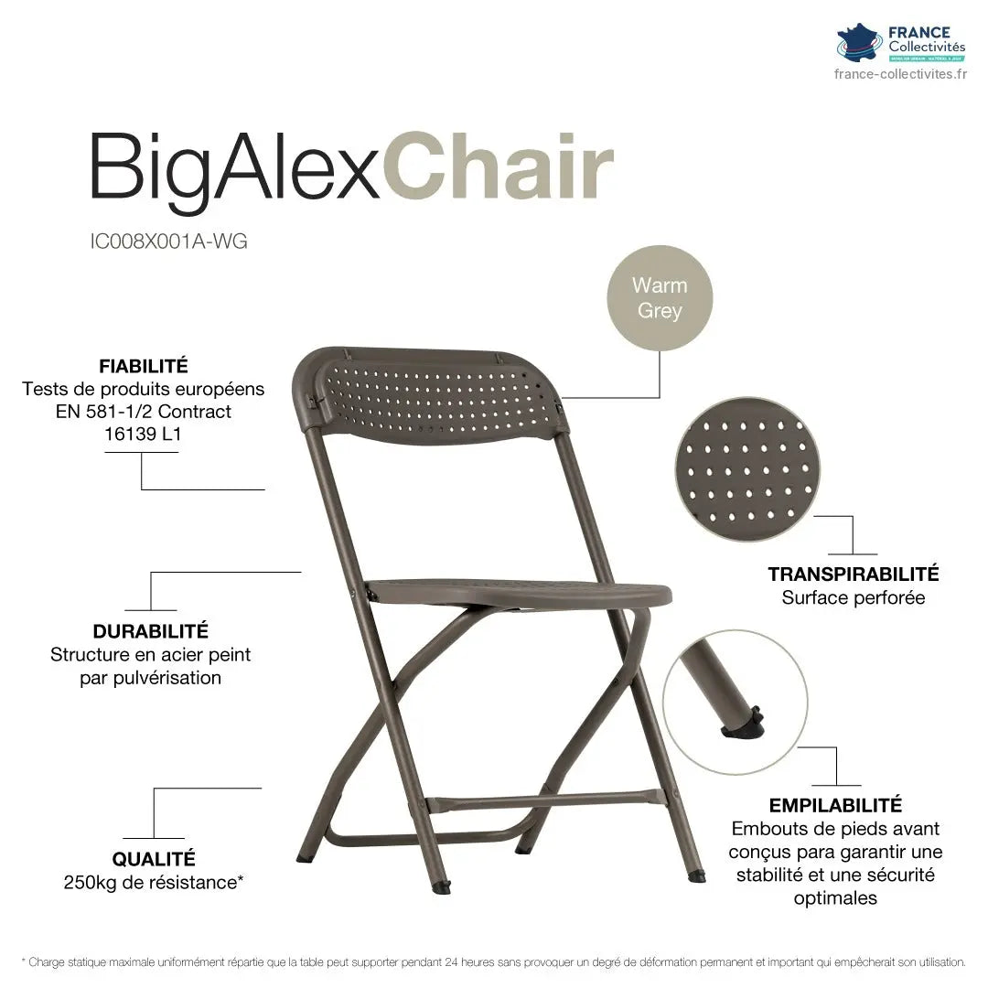 Chaise polypro pliante perforée Bigalex "Classic Collection pour collectivités et professionnels