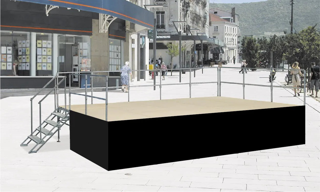 Habillage textile pour podium avec finition velcro en partie haute mise en situation