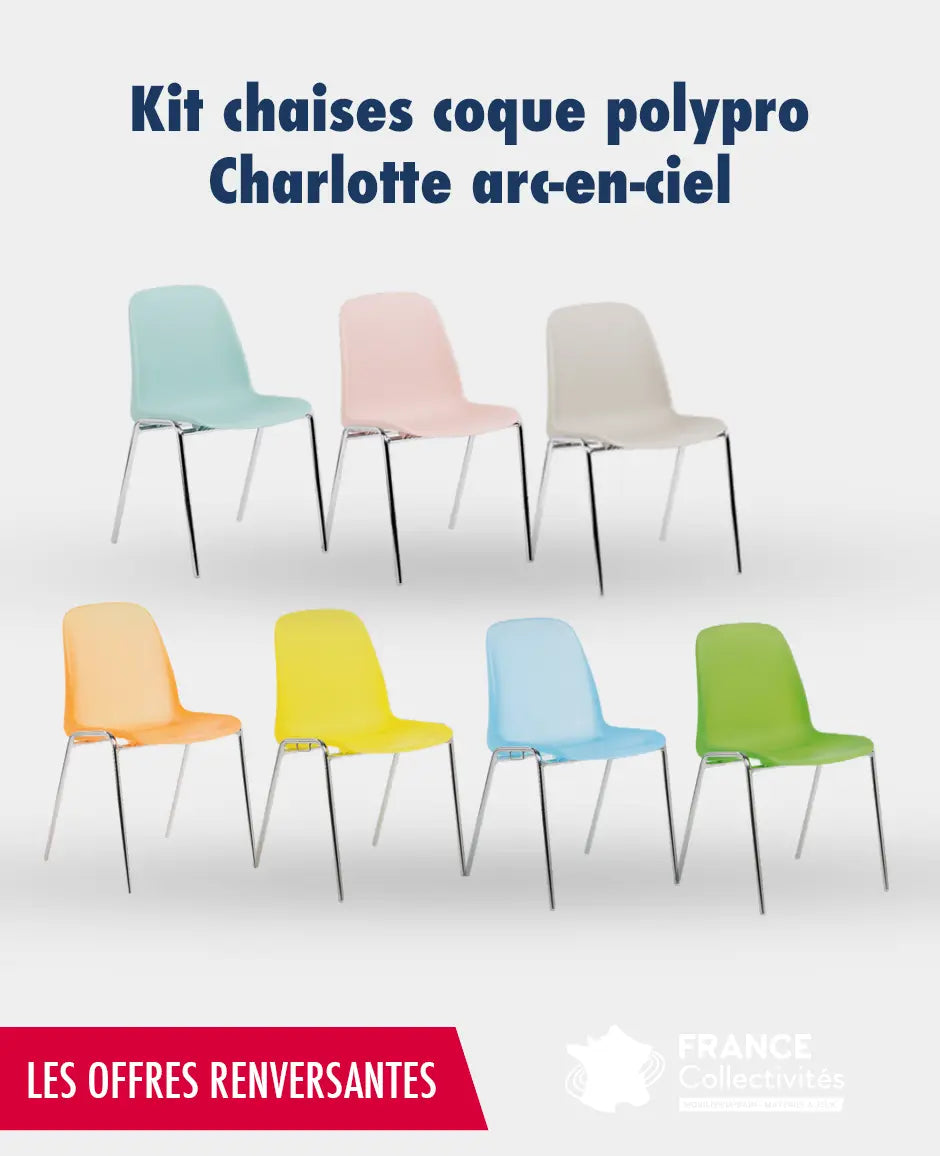 Kit chaises coque polypro Charlotte arc-en-ciel france collectivités