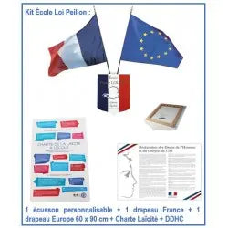 Kit école - Loi Peillon - 1 écusson personnalisable + 2 drapeaux + Charte Laïcité + DDHC france collectivités