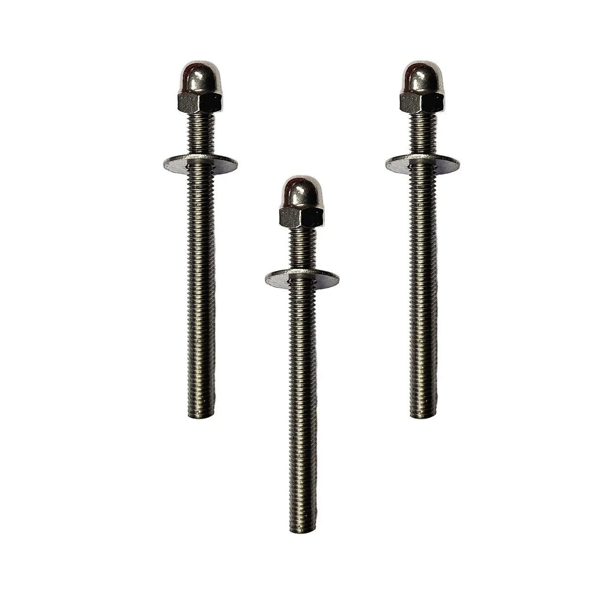 Trois goujons inox M8 et rondelles larges pour ancrer du mobilier urbain sur dalle