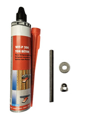 Kit de fixation inox 4 points pour sol béton par chevillage, tiges filetées M8