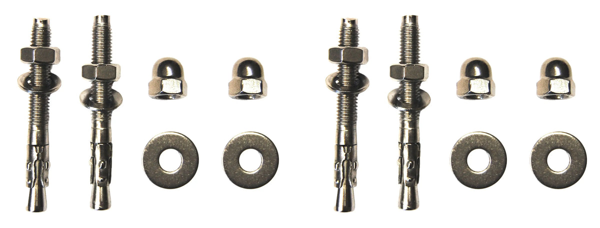 Kit 4 goujons d'ancrage inox M8 avec écrous borgnes pour fixer un banc sur béton