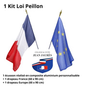 Kit école - Loi Peillon - 1 écusson personnalisable + 2 drapeaux france collectivités