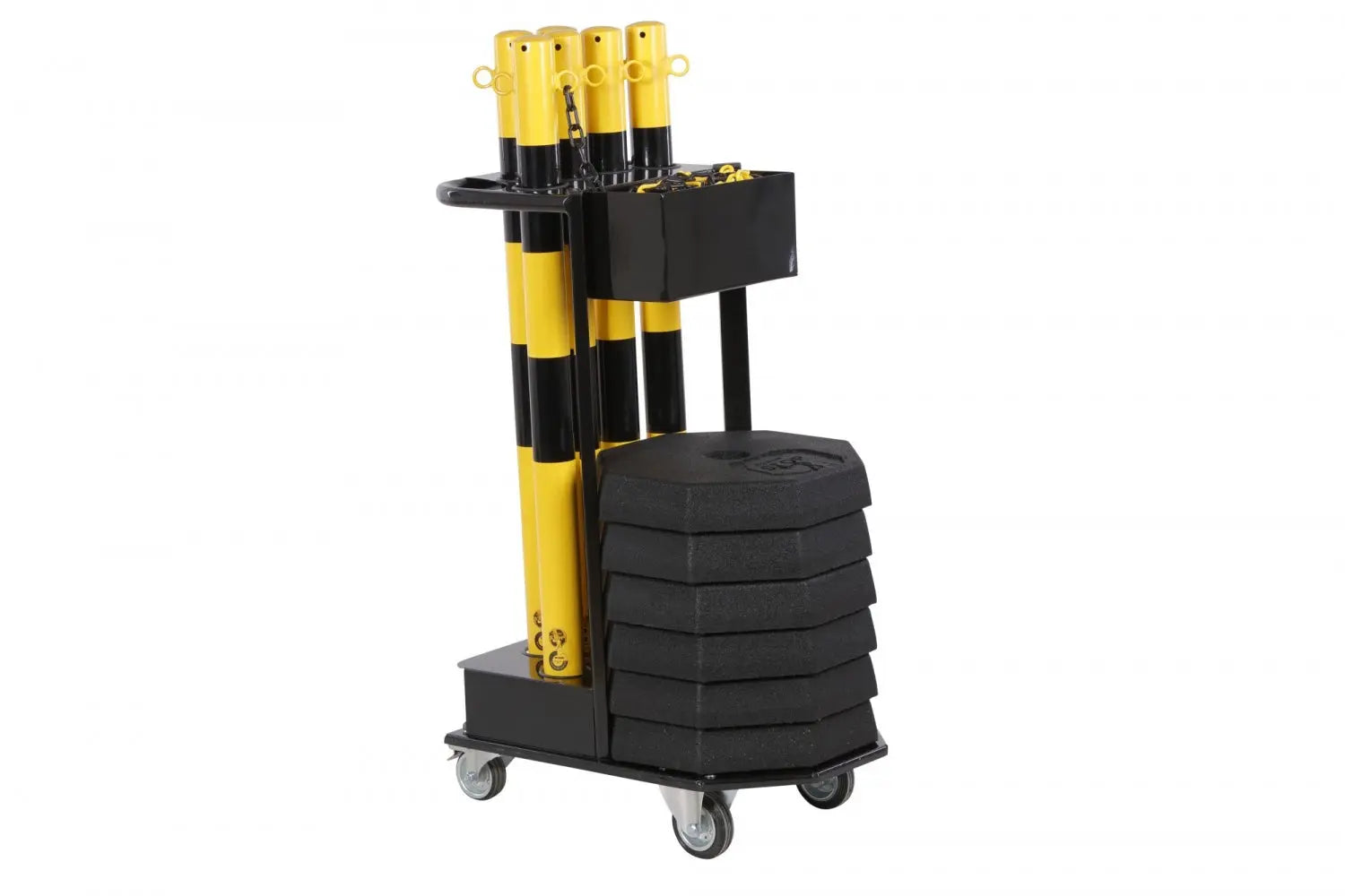 Chariot de transport avec poteaux à chaînes jaune-noir france collectivités