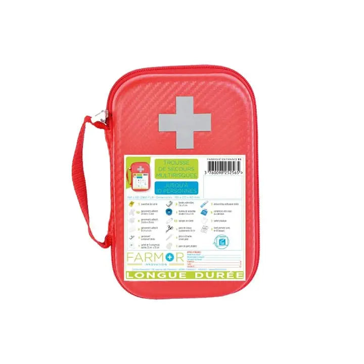 Trousse de secours Farmor Longue durée LGD 2560 FLR rouge pour 10 personnes, avec accroche ceinture