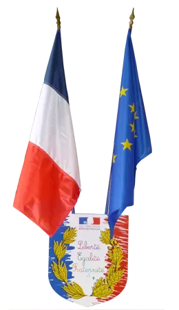 LOT Ecusson Spécial Ecole + 2 Drapeaux france collectivités