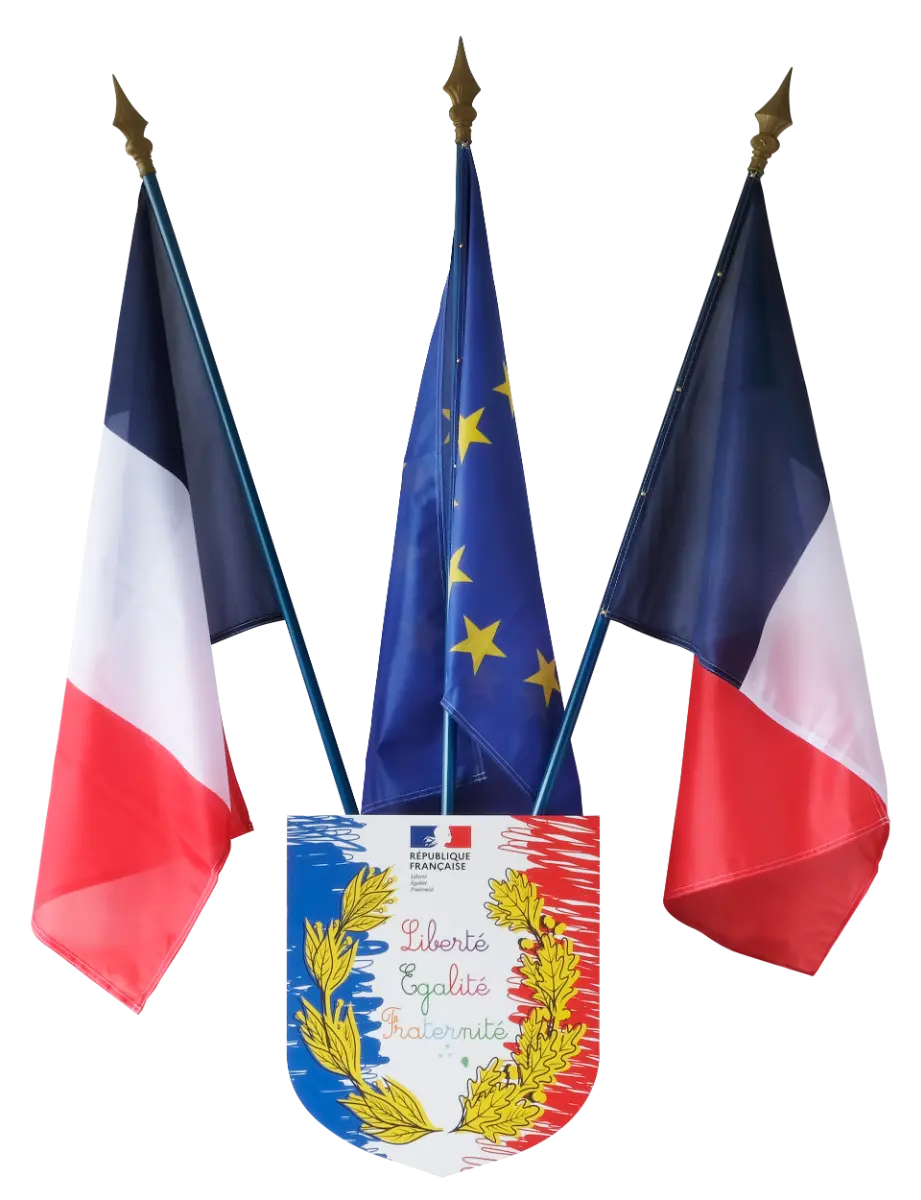 LOT Ecusson Spécial Ecole + 3 drapeaux france collectivités