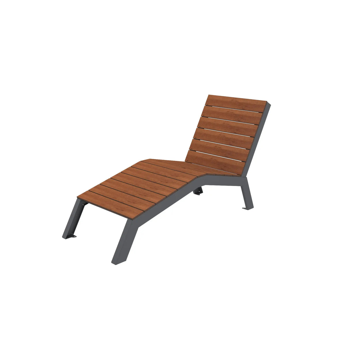 Chaise longue urbaine Madrid, lames compact pin tyrol, acier gris RAL 7016