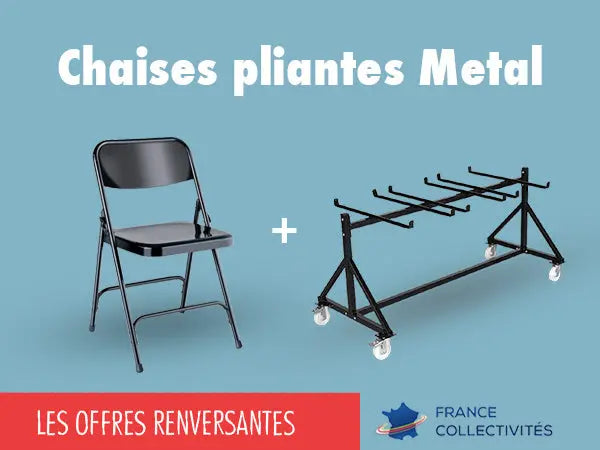 Promo 48 chaises pliantes métal + 1 chariot france collectivités